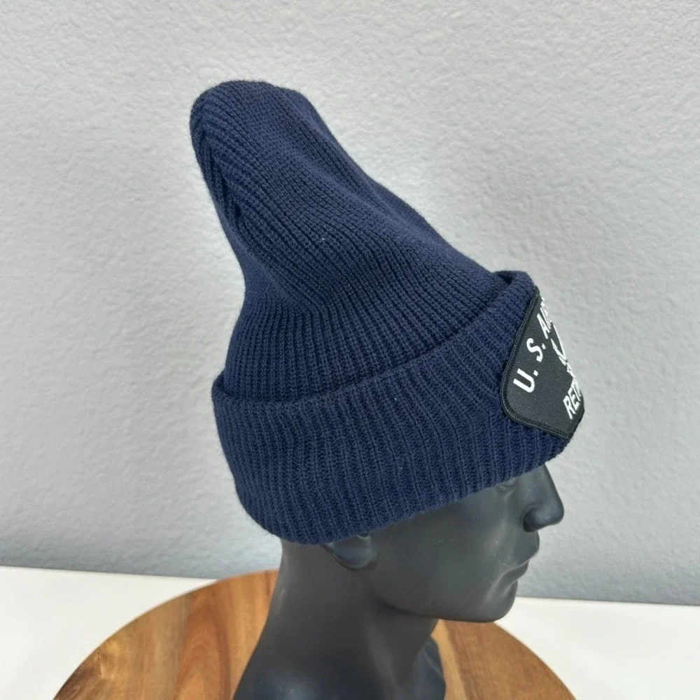Decky US Air Force Retired Beanie Navy‎ Blue Knit Hat Military Veteran Pin USA